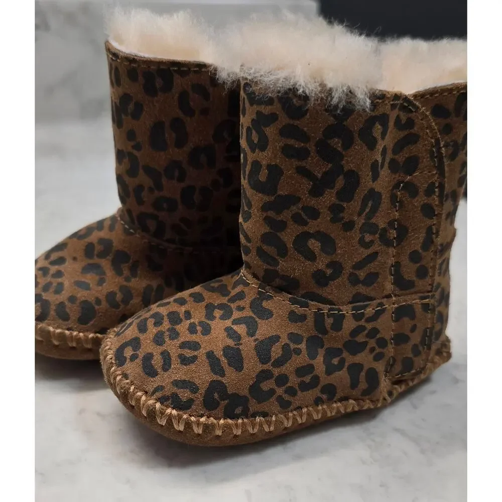 UGG Cassie Girls Infant Chestnut Leopard Print Fur Lined Boots Size 2/3